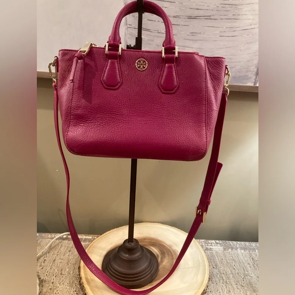 Tory Burch Landon Multi Zipper Multi Pocket Tote Crossbody Bright‎ Pink
